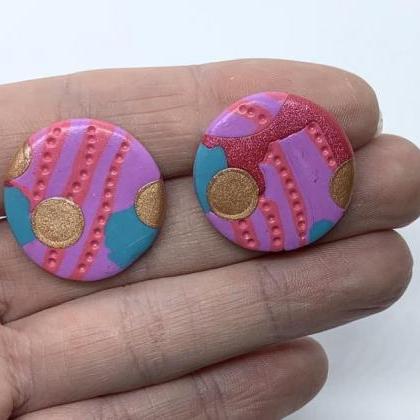 Colourful Fun Pattern Stud Polymer Clay Earrings