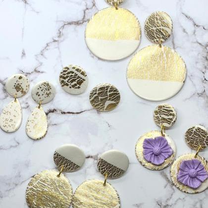 Gold Leaf Crackle Effect And White Earrings With..