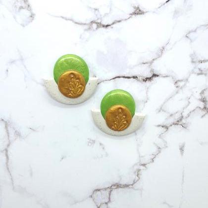 Green And Gold Botanical, Unique Stud Style..