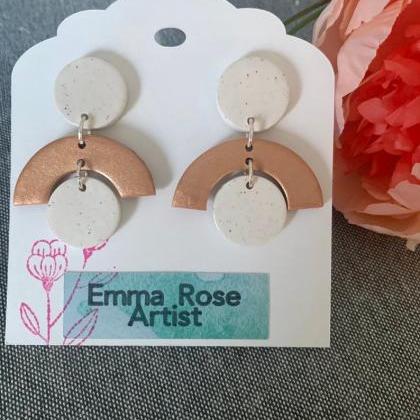 Rose Gold And White Specked Polymer Clay Dangle..