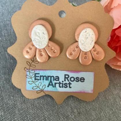 Rose Gold And White Stud Polymer Clay Earrings,..