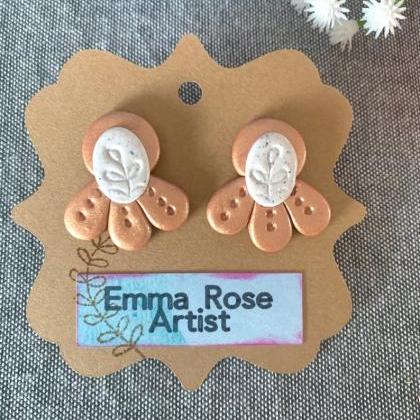 Rose Gold And White Stud Polymer Clay Earrings,..