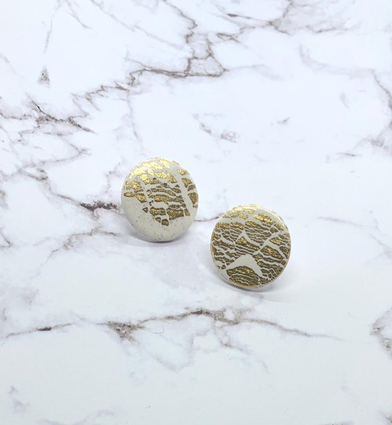 Gold Crackle White Studs
