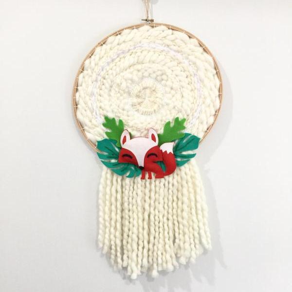 Round Weaving, Circle Woven Wall Hanging, Wall Hanging, Yarn art, Textile Art, Felt Creations, White Weaving